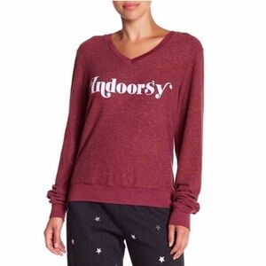 New Soft Wildfox Burgundy “Indoorsy” V-Neck Sweater Jumper M